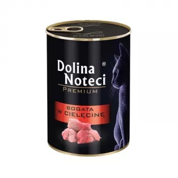 Mitrā kaķu barība Dolina Noteci 400 g bundža — teļa gaļas formula, pieaugušiem kaķiem, 80% mitruma