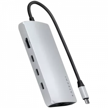 Klēpjdatora dokstacija/portu replikators Satechi ST-P8KES — Vadu USB 3.2 Gen 1 Type-C, Gigabit Ethernet, SD karšu lasītājs, Sudraba