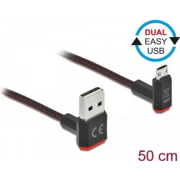 USB kabelis DeLOCK EASY-USB 2.0 Type-A uz Micro-B 0,5 m melns