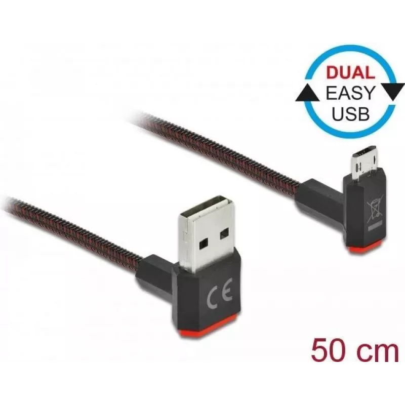 USB kabelis DeLOCK EASY-USB 2.0 Type-A uz Micro-B 0,5 m melns