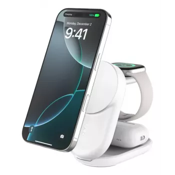 Iekštelpu lādētājs Belkin UltraCharge 25w Qi2 3in1 Magnetic Charger EU balta Round