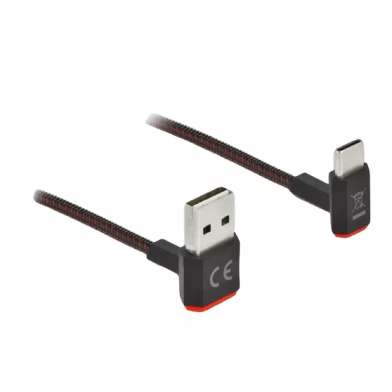 USB kabelis DeLOCK EASY-USB 2.0 Type-A spraudnis → Type-C vīrišķais leņķveida 0,5 m melns