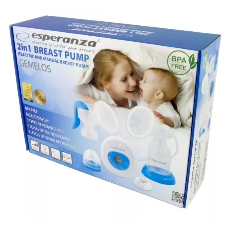 Krūts sūknis ESPERANZA ECM003B Electronic 150 ml, iebūvēts displejs, zils/baltss, 100–240 V maiņstrāva