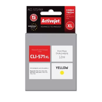 Activejet ACC-571YNX tinte (aizstājējs Canon CLI-571XLY; Supreme; 12 ml; dzeltena)