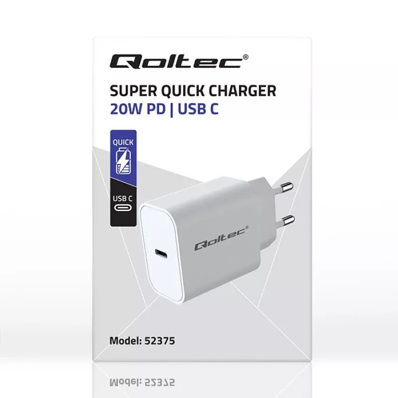 QOLTEC Super Quick PD lādētājs 20W USB-C (5V/12V) – pārnēsājams ātrais lādētājs