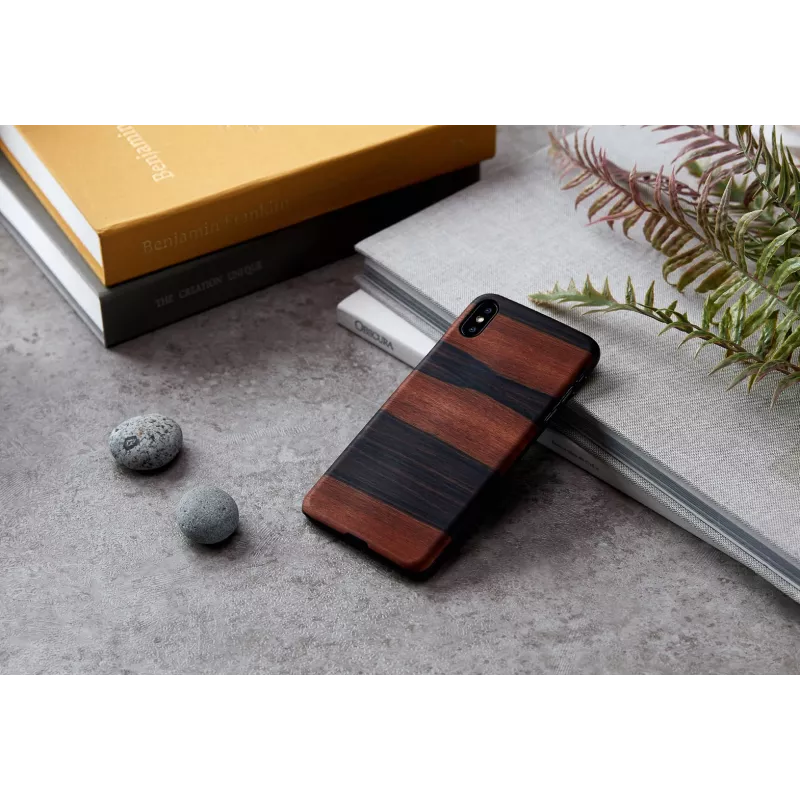 Viedtālruņa maciņš man and wood iPhone XS Max — melnkoka melns, aizsargājošs ciets aizmugurējais vāciņš