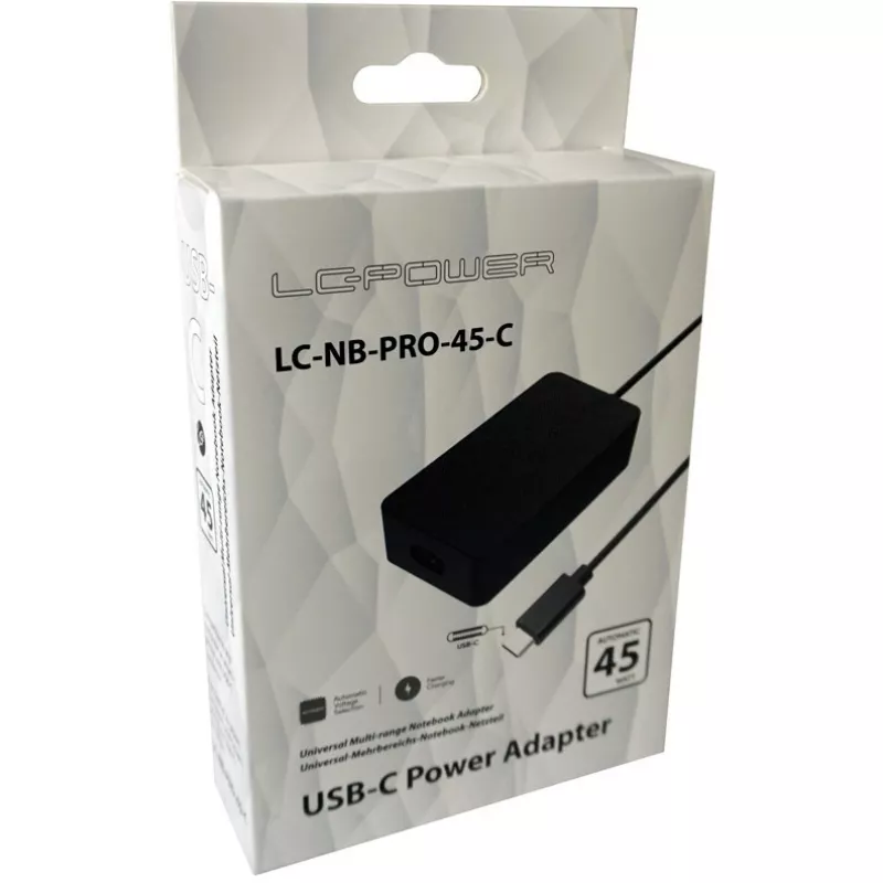 LC Power LC-NB-PRO-45-C - barošanas bloks - maiņstrāva 110-240 V - 45 vati - melns