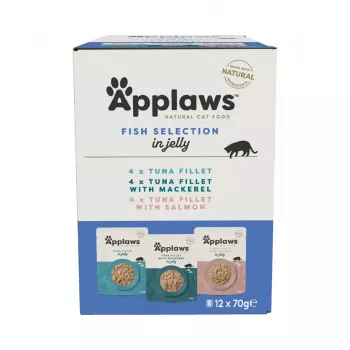 Mitrā kaķu barība Applaws Zivju izlases multipaka buljonā 12 x 70 g, pieaugušiem kaķiem, 83% mitruma, paciņas