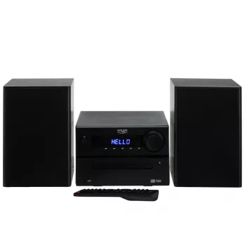 Mini Hi‑Fi stereo sistēma Adler AD 1917 — Bluetooth V5.3, CD/USB/MP3, 2×25W RMS, FM uztvērējs, 4 joslu EQ, AUX, melna
