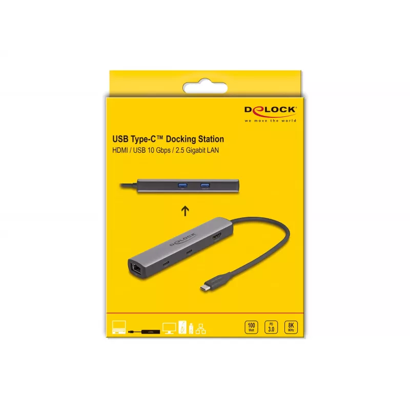 DeLOCK USB Type-C dokstacija 8K HDMI USB 10 Gbps 2.5 Gigabit LAN PD 100W