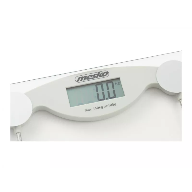Elektroniskie personiskie svari Mesko MS 8137 — ietilpība 150 kg, precizitāte 100 g, balts/caurspīdīgs