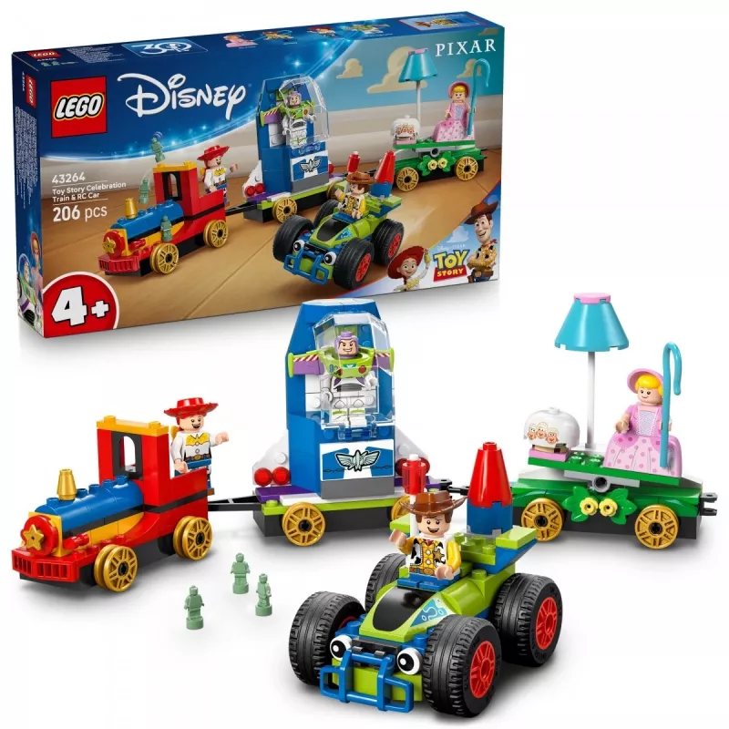 LEGO Disney Toy Story Celebration Train and RC Car komplekts 43264 — 206 detaļas, 4 mini figūriņas, vecumam 4+