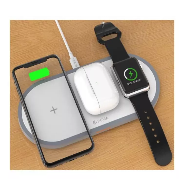 3-in-1 bezvadu lādētājs Devia V4 10W — viedtālrunim, Apple Watch, austiņām