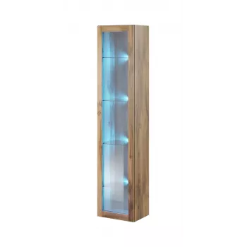 Vitrīna Cama Meble VIGO 180 — pie sienas stiprināma stikla vitrīna, 1800×400×300 mm, wotan ozols