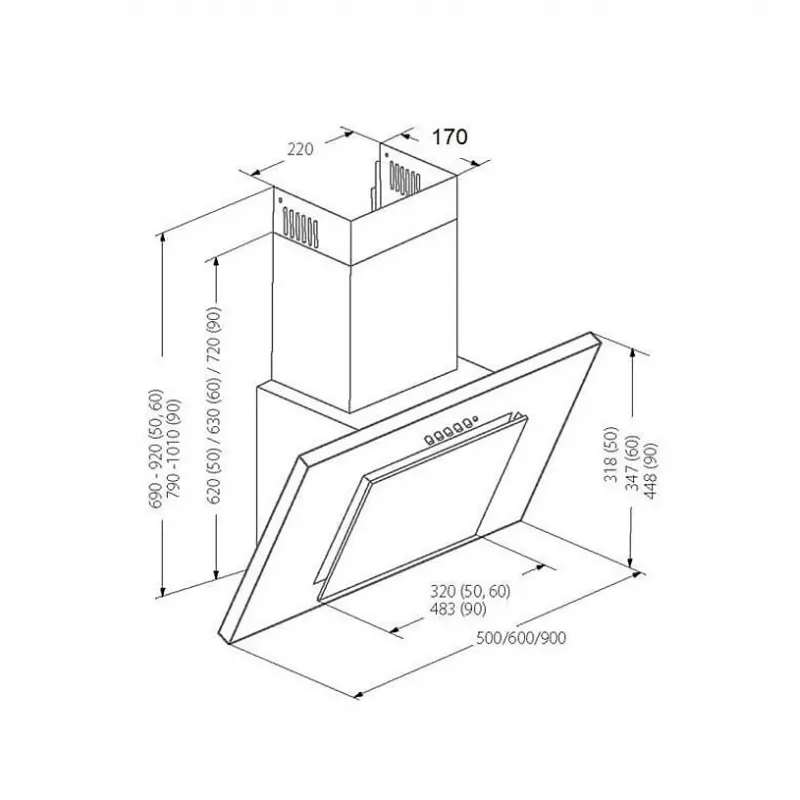 AKPO WK-4 Melns 2.0 60 GRAY/ Melns GLASS T300 Linear LED/Controller nosūcējs