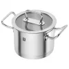 Trauku komplekts ZWILLING 65120-005-0 — 5 daļu nerūsējošā tērauda katli, vāki, droši cepeškrāsnij un trauku mazgājamai mašīnai, nepiedegošs pārklājums, maks. 200°C