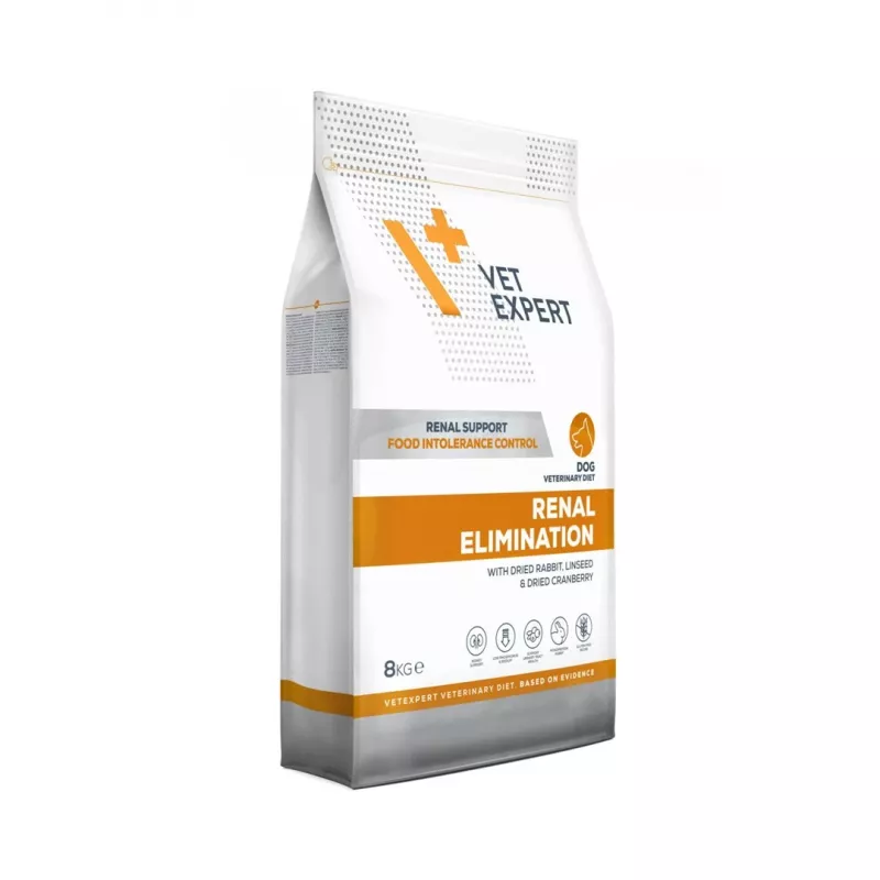 Sausā suņu barība VETEXPERT Veterinary Diet Renal Elimination — pieaugušiem suņiem, truša garša, 8 kg, proteīns 15,8%, tauki 19,5%