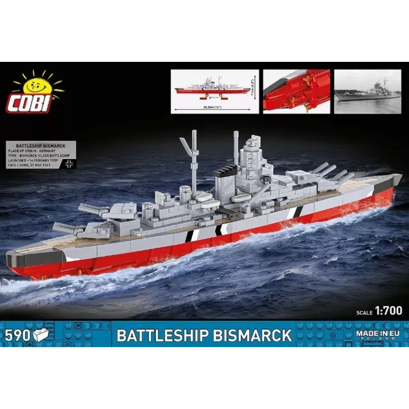 Konstrukciju komplekts Cobi kaujas kuģa Bismarck modelis, 590 detaļas