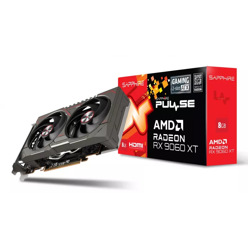 Grafikas karte Sapphire Radeon RX 9060 XT — 8 GB GDDR6, 128 bitu, PCIe x16 5.0, divu ventilatoru dzesēšana