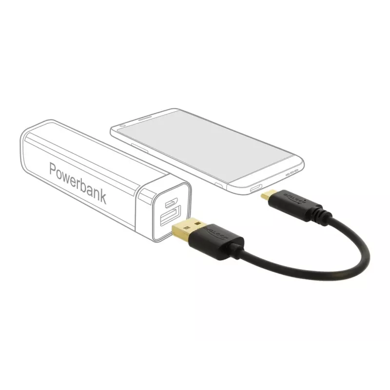 DeLOCK USB uzlādes kabelis Type-A uz USB Type-C 15 cm melns