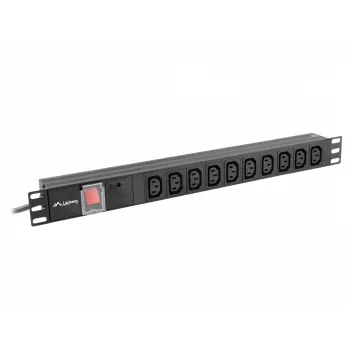 Strāvas sadalītājs LANBERG PDU-10I-0200-IEC-BK — 10× C13 rozetes, 2 m kabelis, 10 A, 2500 W, melns