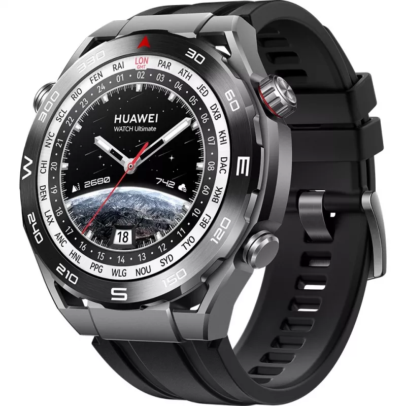Huawei Watch Ultimate - Viedpulkstenis ar siksnu - Hidrogenēta nitrila gumija (HNBR) - Plaukstas izmērs: 140-210 mm - Displejs 3.8 cm (1.5) - NFC, Bluetooth