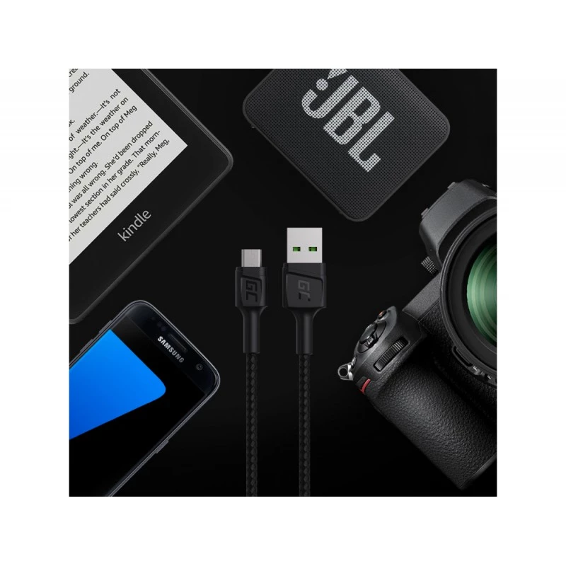 USB 2.0 kabelis zaļa Cell KABGC20 — USB A uz Micro-USB B, 1,2 m, melns