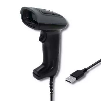 Rokas svītrkodu lasītājs QOLTEC 50863 — 1D/2D skeneris, USB vadu savienojums, LED sensors, melns, 5V, 1,8 m kabelis