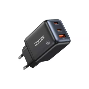 Unitek sienas lādētājs GAN 65W ar 2x USB-C un 1x USB-A, Power Delivery 3.0