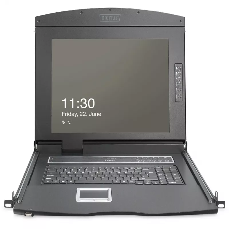 Digitus 19 collu HD LCD KVM konsole, 16 portu HDMI, Šveices klaviatūra