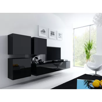 Sienas skapītis cama meble VIGO 50×50×30 cm, pie sienas stiprināms, melns/melns spīdīgs