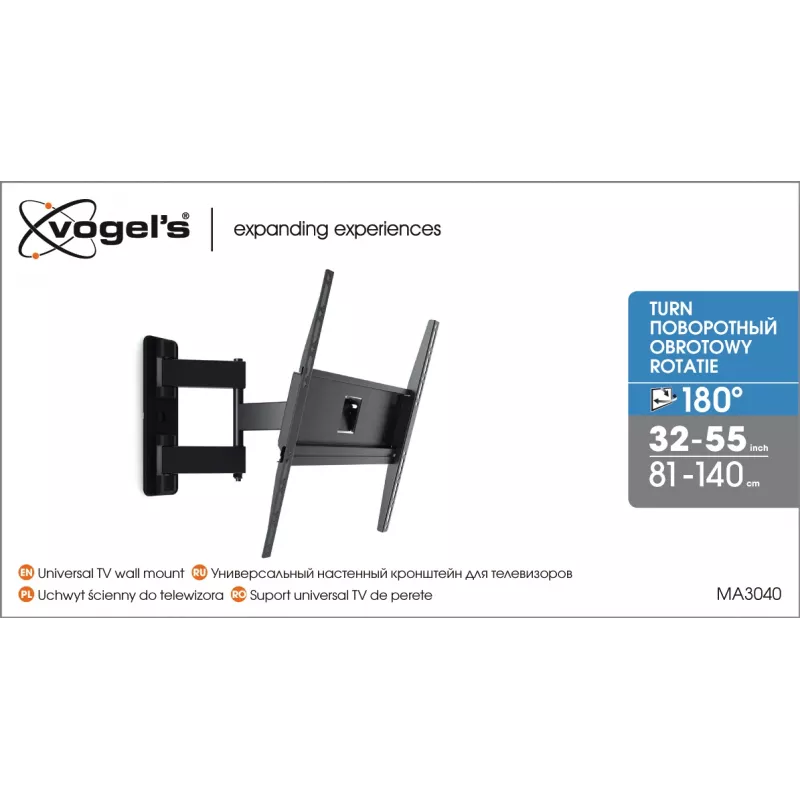 Vogels | Sienas stiprinājums | MA3040-A1 | Pilna kustība | 32-65 | Maksimālā slodze 25 kg | Melns