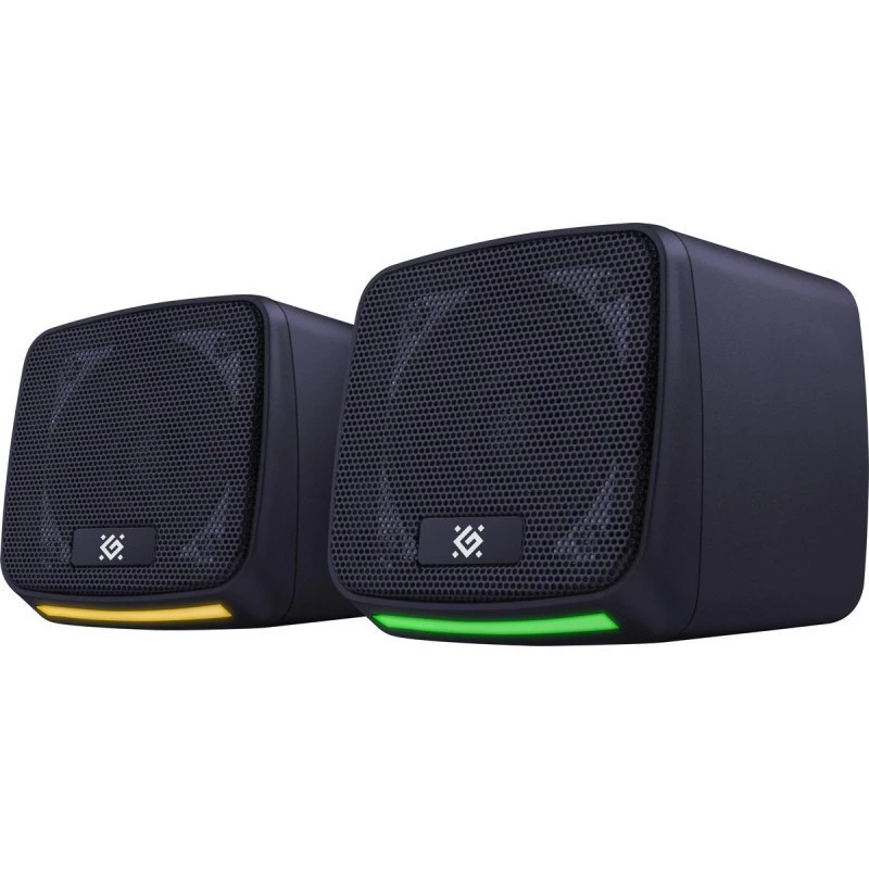 PC skaļruņi DEFENDER J3 2.0 6W LED USB, 2×3W RMS, 90–20000 Hz, 3.5 mm, melni