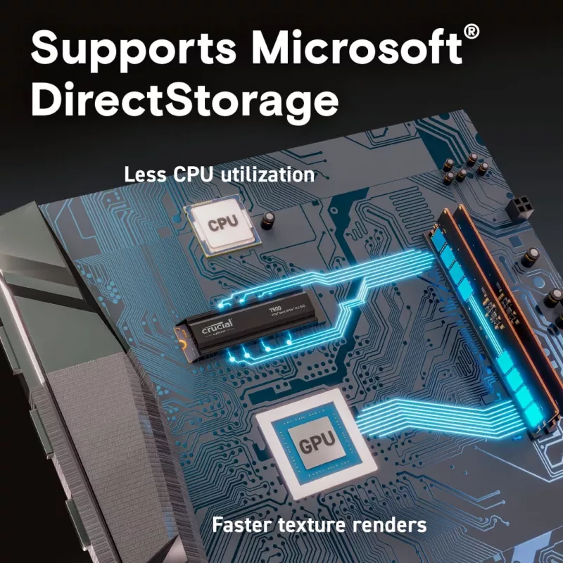 SSD diskdzinis Crucial T500 1TB M.2 NVMe 2280 PCIe 4.0 ar radiatoru