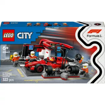 LEGO City F1 boksu pieturas komplekts 60443 — Ferrari F1 auto, 322 detaļas, 5 minifigūras, vecums 6+