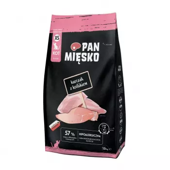 Sausā kaķu barība Pan Miesko Chicken with Rabbit XS 1.6 kg — mazi kumosiņi, junior kaķiem, 39% proteīna