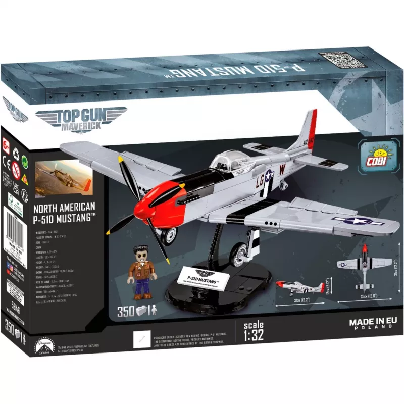 Top Gun Maverick P51D Mustang, konstrukcijas rotaļlieta mērogā 1:32