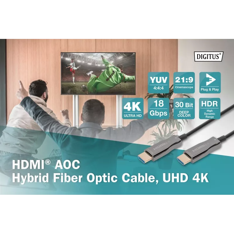 HDMI AOC hibrīda optiskās šķiedras kabelis Digitus AK-330125-100-S