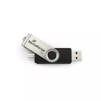 MediaRange MR932 - USB zibatmiņas disks - 32 GB - USB2.0 / micro USB - melns/sudrabains (MR932-2)