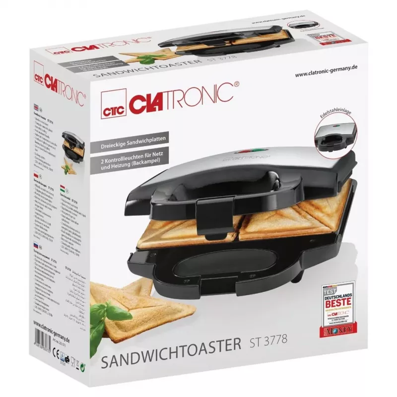 Clatronic ST 3778 sandviču gatavotājs 750 W Melns, nerūsējošais tērauds