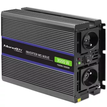 Jaudas pārveidotājs QOLTEC Monolith 3000 MS Wave, 12V→230V, 1500/3000W, ar USB