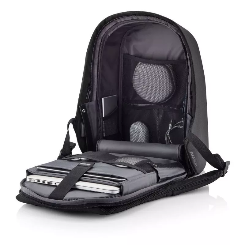 Mugursoma XDDESIGN Bobby Hero XL — 21,5 L, piemērota 17 collu klēpjdatoram, planšetdatora nodalījums, organizatora panelis, melna