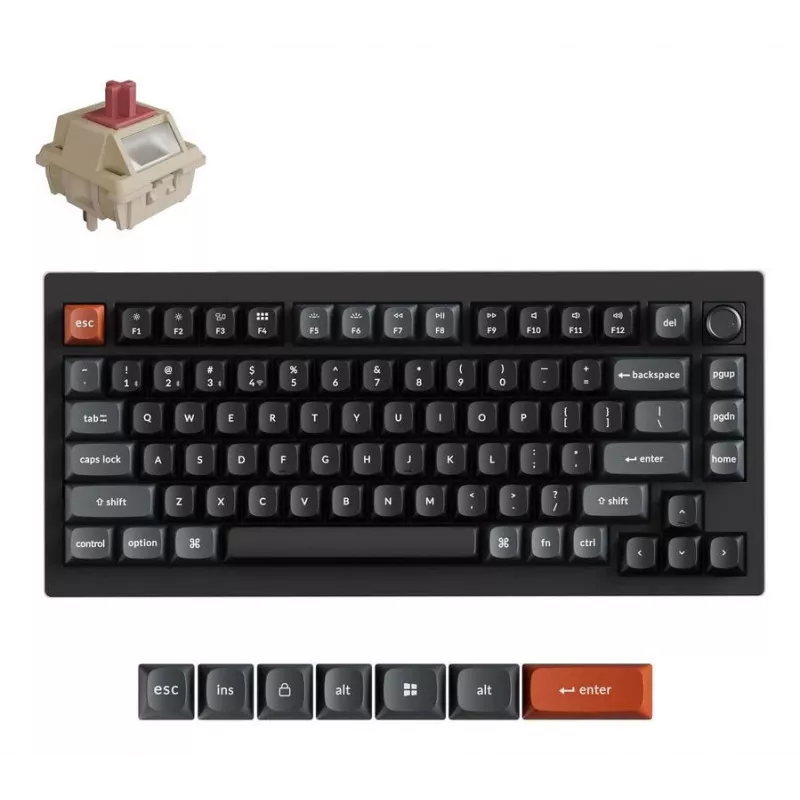 Mehāniskā 75% tastatūra Keychron V1 Ultra 8K — QWERTY, Bluetooth un vadu, RGB, melna