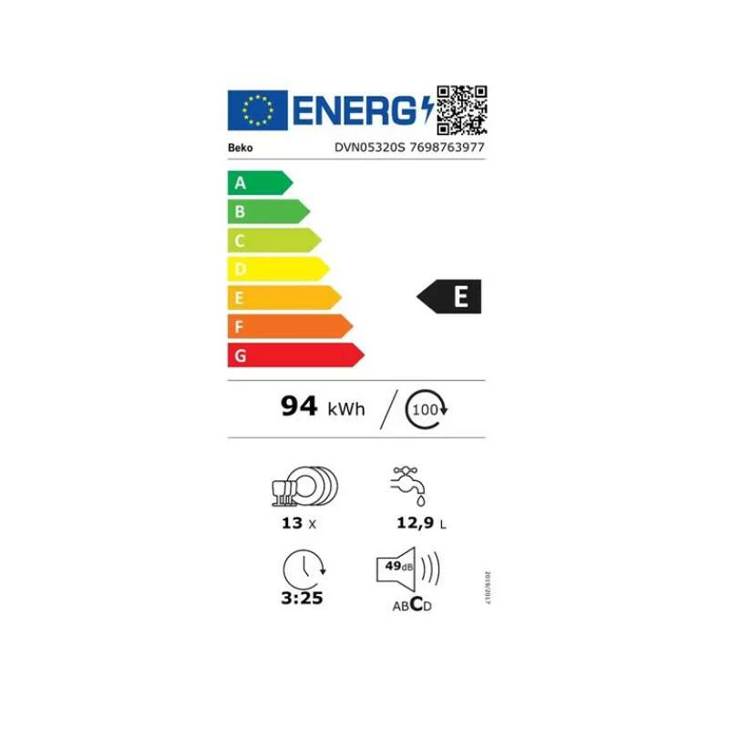 BEKO brīvi stāvoša trauku mazgājamā mašīna DVN05320S, energoefektivitātes klase E, platums 60 cm, nerūsējošais tērauds