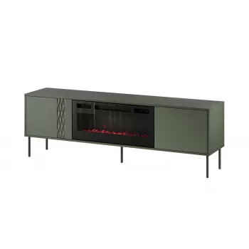 Cama Meble televizora skapis ar kamīnu TRESSE 180x40x54.5 cm — matēti zaļa virsma, kokskaidu plātne
