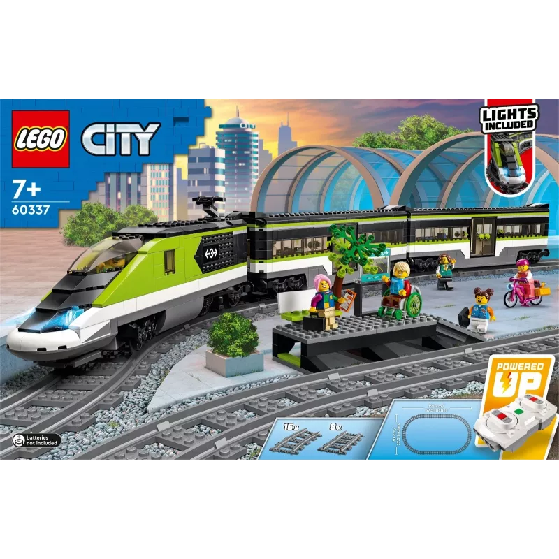 LEGO 60337 City Express pasažieru vilciena komplekts ar tālvadību, rotaļlietu dāvanas bērniem, zēniem un meitenēm ar strādājošiem priekšējiem lukturiem, 2 vagoniem un 24 sliežu ceļa gabaliem