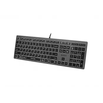Vadu A4Tech tastatūra FX60H USB QWERTY — pilna izmēra 100%, apgaismota, pelēka, USB centrmezgls