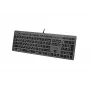Vadu A4Tech tastatūra FX60H USB QWERTY — pilna izmēra 100%, apgaismota, pelēka, USB centrmezgls