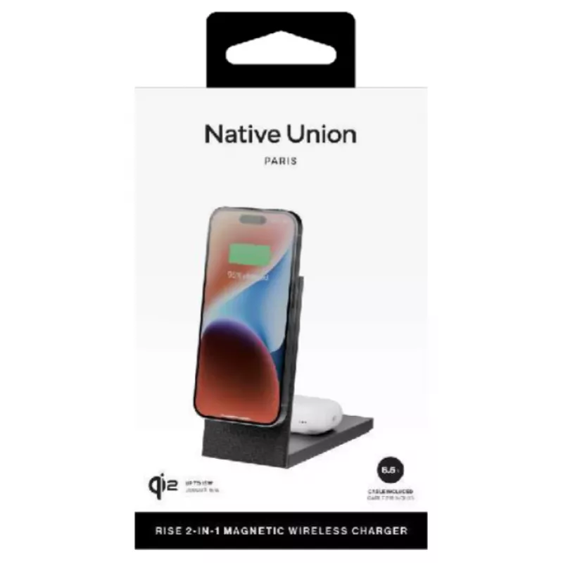 Native Union Rise 2-In-1 Qi2 bezvadu lādētājs, melns
