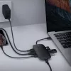 Klēpjdatora dokstacija AUKEY CB-C71 — 3x USB‑C (USB 3.2 Gen1), HDMI, RJ‑45, MicroSD, USB PD 100W, 0,15 m kabelis, melna